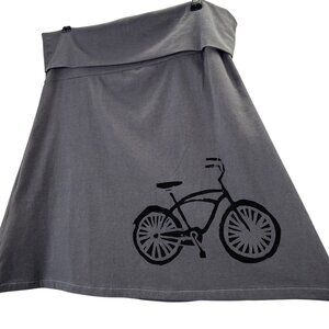 Knit Skirt Bicycle Graphic L Fold Over Waist Charcoal Gray Stretchy Knee Length
